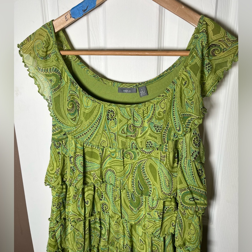 Apt. 9 Green Paisley Ruffle Tiered Babydoll Blouse Top Size Large - Picture 5 of 14